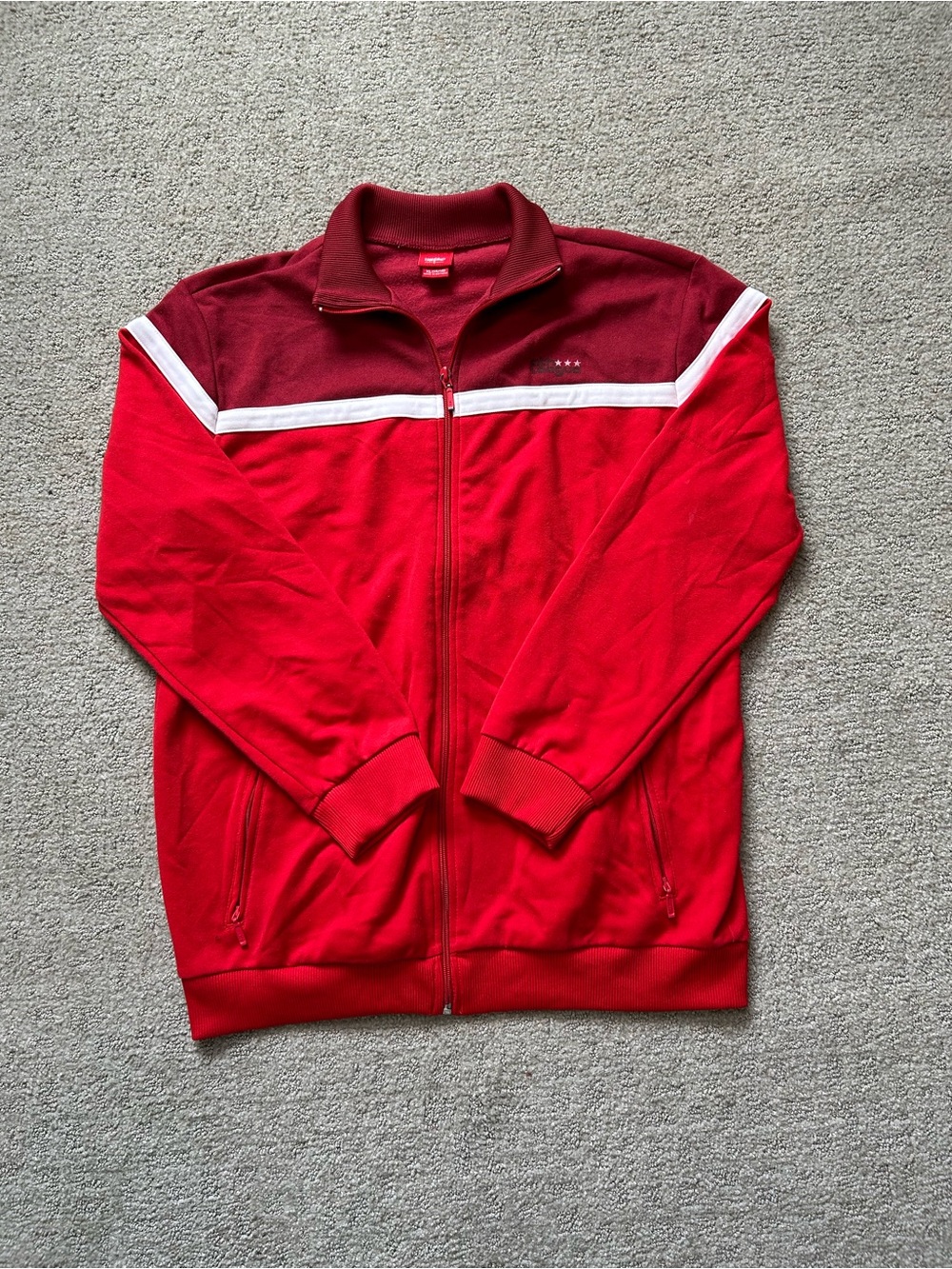 Vintage Y2K Mossimo Zip Up Track Jacket Red White Crewneck Sweatshirt - Men’s XL
